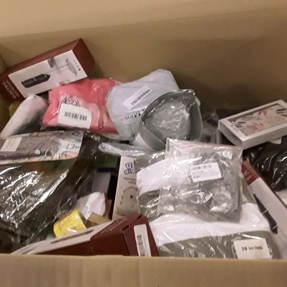 PALLET OF 6 BOXES CONTAINING ASSORTED PRODUCTS INCLUDING ELECTRIC MILK FROTHER, TOILET BRUSH, PHONE CASE, PAPER BAGS, PARTY DECORATIONS, SHOWER CURTAIN 
