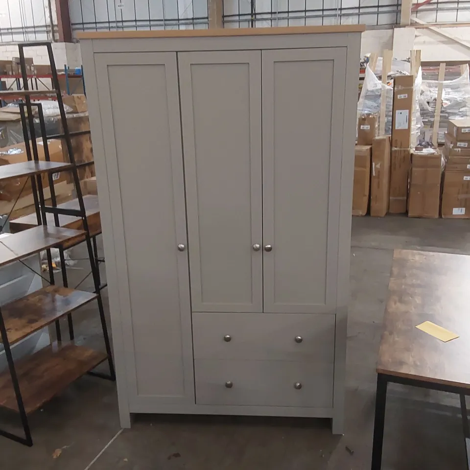 WOODEN 3 DOOR 2 DRAWER WARDROBE - GREY