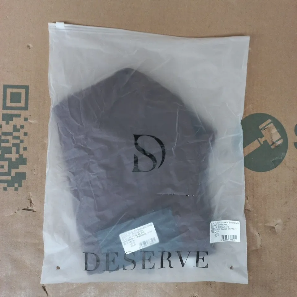 BAGGED DESERVE RUCHED BIKINI BOTTOMS IN CHOCOLATE SIZE UK 16