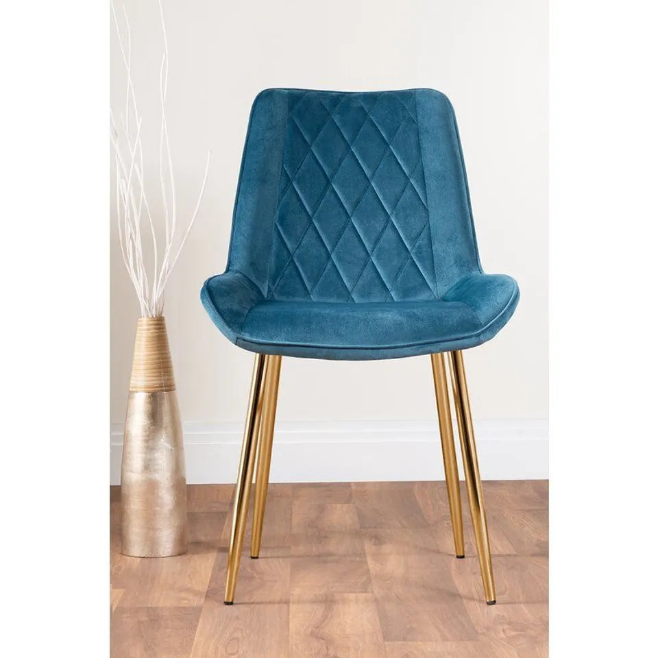 BOXED EUBANKS UPHOLSTERED BLUE & GOLD DINING CHAIR 