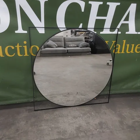 DESIGNER LARGE ROUND WALL MIRROR IN SQUARE FRAME 