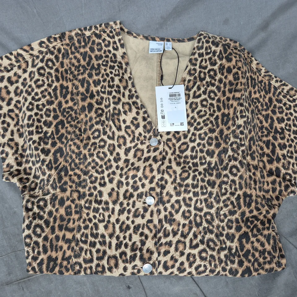 VERO MODA PENELOPE LEOPARD PRINT V-NECK SHORT DRESS, UK L