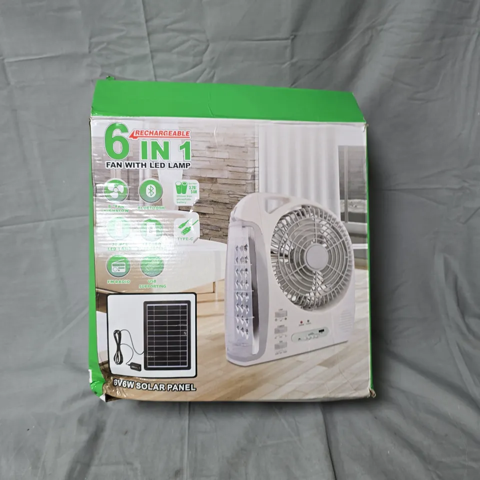 6-IN-1 PORTABLE SOLAR FAN WITH LED LAMP – BOXED 