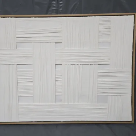 WHITE WOVEN FABRIC FRAMED CANVAS WALL ART (SET OF 2) - COLLECTION ONLY