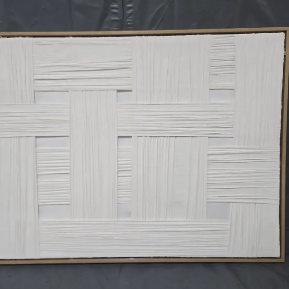 WHITE WOVEN FABRIC FRAMED CANVAS WALL ART (SET OF 2) - COLLECTION ONLY