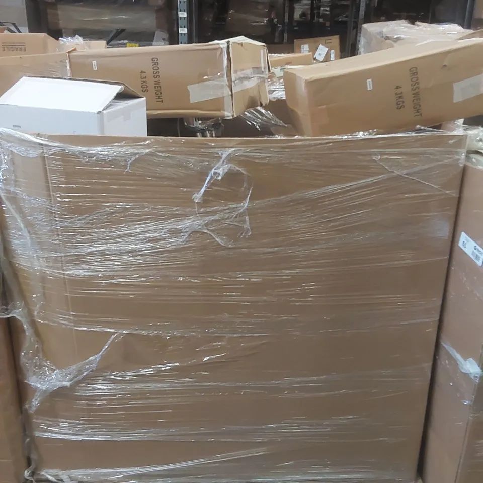 PALLET TO CONTAIN A VERY LARGE QUANTITY OF DESIGNER INDOOR LIGHTING PRODUCTS TO INCLUDE: CEILING LIGHTS, TABLE LAMP, FLOOR LAMP ECT