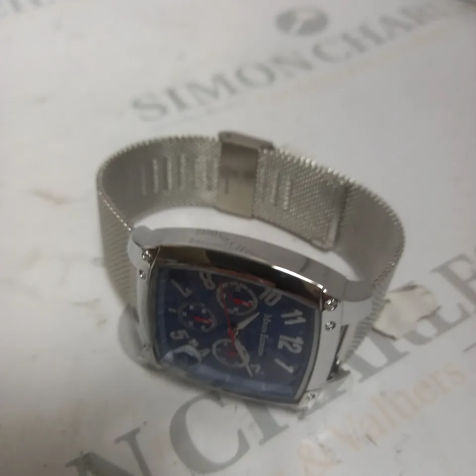 BOXED MANN EGERTON IMPACT STEEL BLUE DIAL MESH STRAP WATCH 