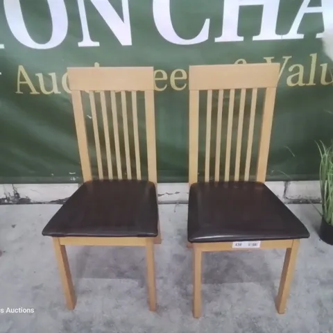 PAIR OXFORD OAK DINING CHAIRS BROWN SEAT PADS