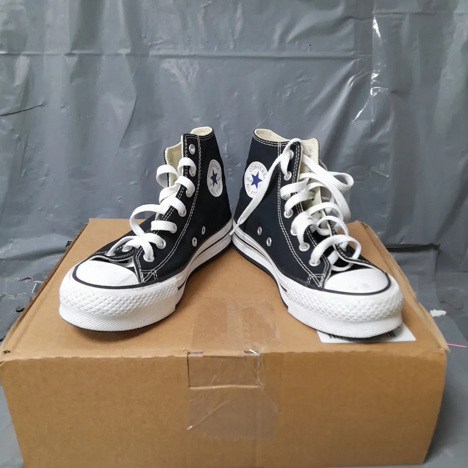 CONVERSE ALL STARS JUNIOR GIRLS HIGH TOP TRAINERS BLACK/WHITE SIZE 3