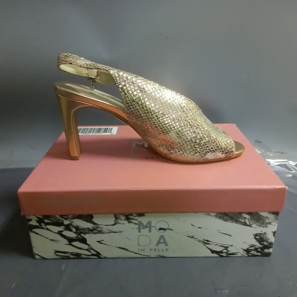 MODA IN PELLE CHRISSI PEEP TOE SLINGBACK SANDALS ROSE GOLD SNAKE PRINT SIZE EU 39