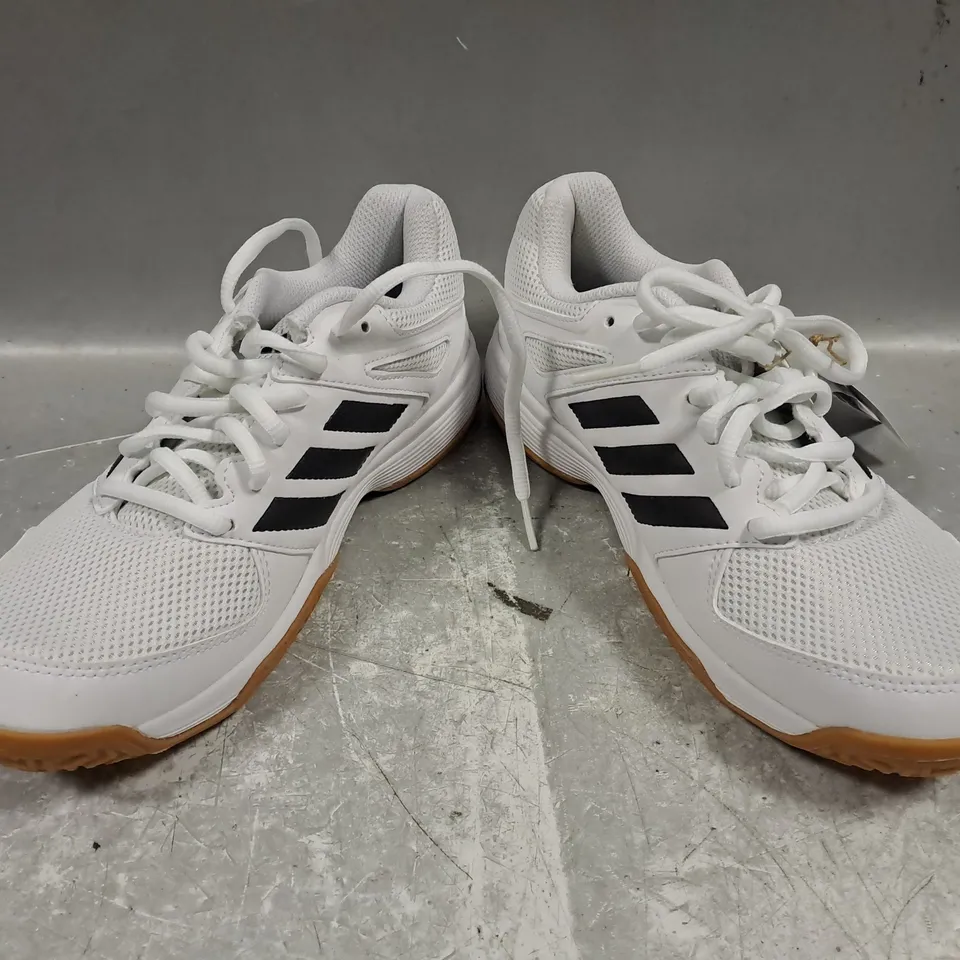 BOXED PAIR OF ADIDAS SPEEDCOURT WOMEN'S SHOES IN WHITE/BLACK UK SIZE 5