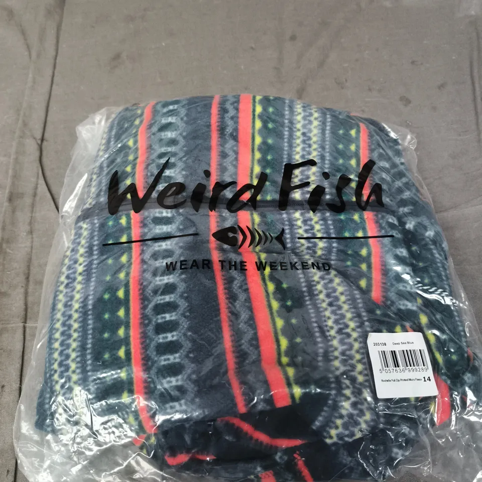 WEIRD FISH ROCHELLE FULL ZIP PRINTED MICRO FLEECE – DEEP SEA BLUE, UK 14 