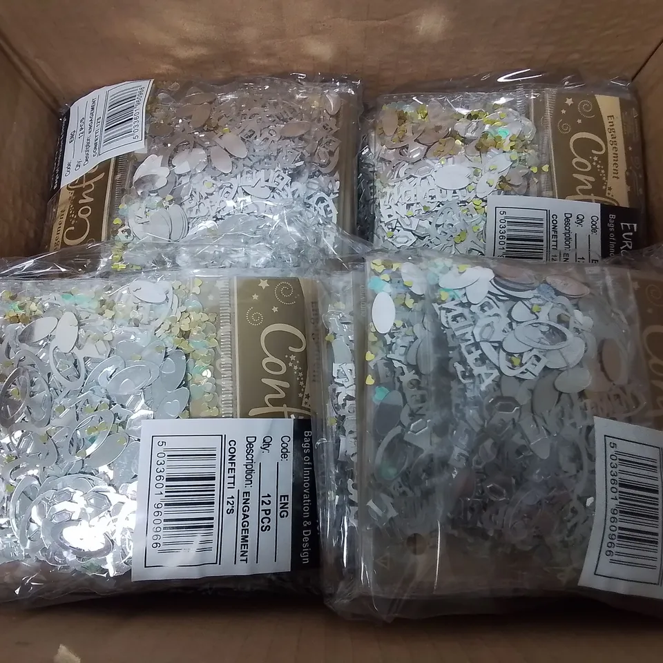 LOT OF 144 BRAND NEW 14G PACKS OF ENGAGEMENT CONFETTI IN GOLD/SILVER