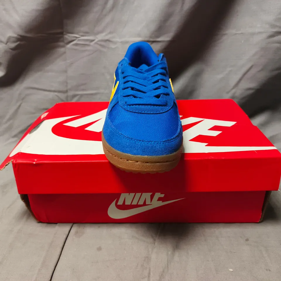 BOXED PAIR OF NIKE FIELD GENERAL SHOES IN BLUE/YELLOW SIZE UK 4