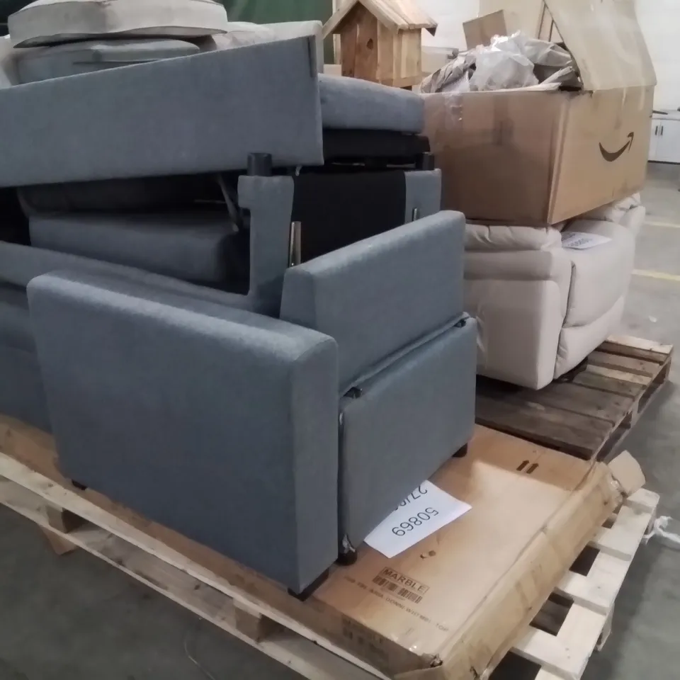 2 x PALLETS OF ASSORTED DAMAGED OR INCOMPLETE SOFA, CHAIR AND FURNITURE PARTS