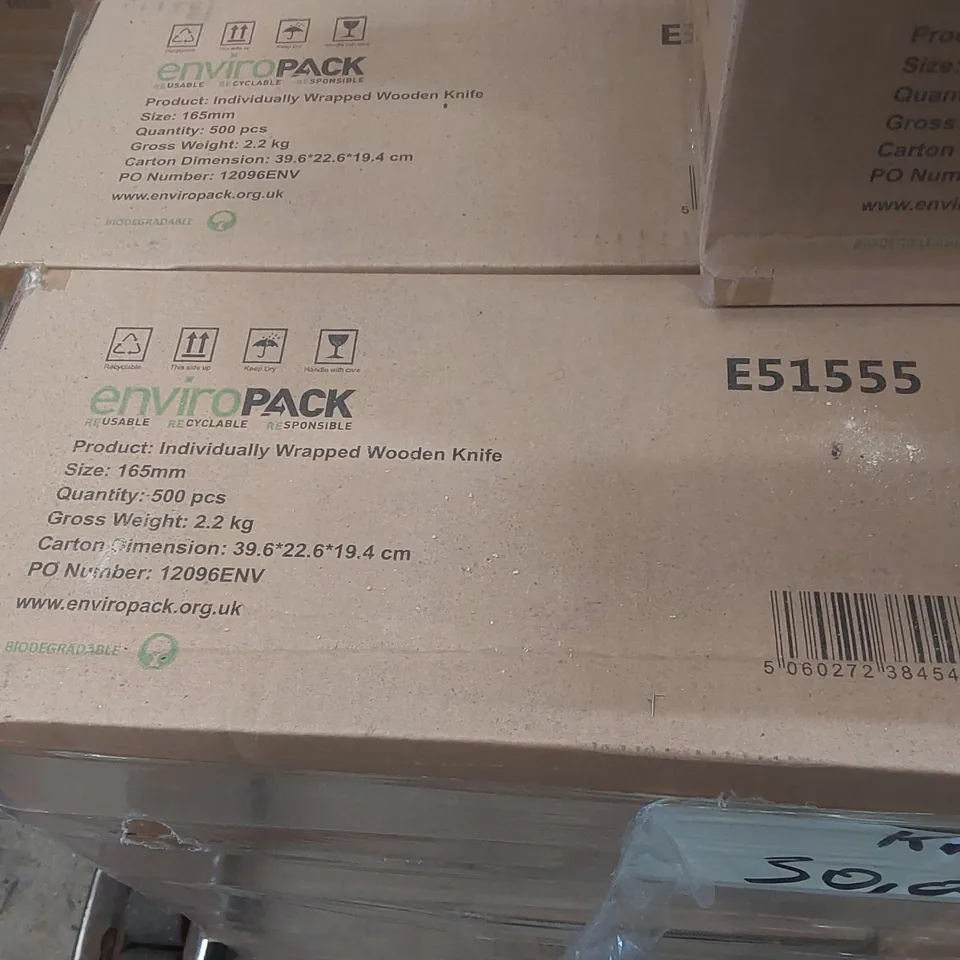 PALLET CONTAINING APPROXIMATELY 25,000 ENVIRONMENTALLY FRIENDLY DISPOSABLE WOODEN KNIVES