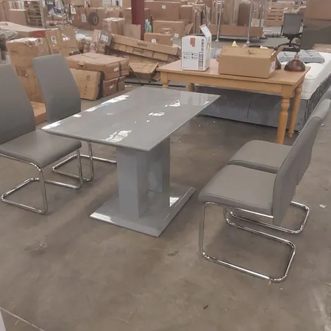 EDZARD DOUBLE PEDESTAL HIGH GLOSS DINING TABLE SET WITH 4 LUXURY FAUX LEATHER DINING CHAIRS