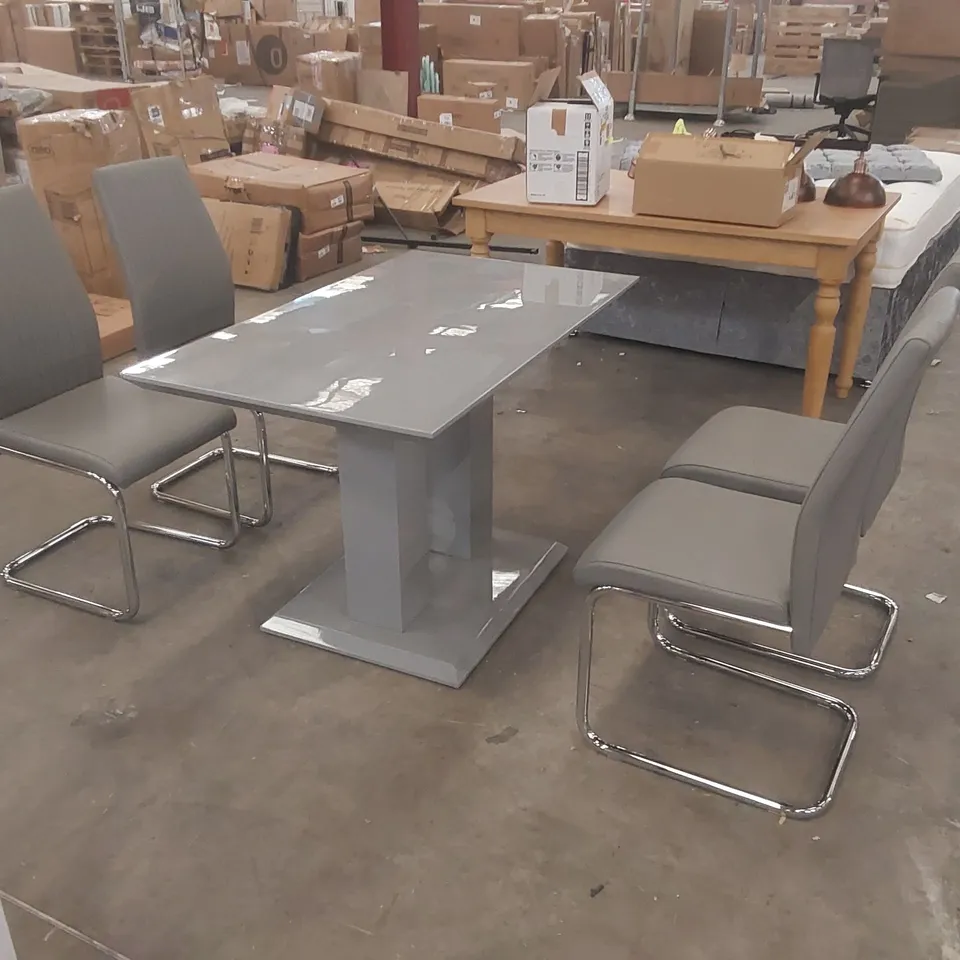 EDZARD DOUBLE PEDESTAL HIGH GLOSS DINING TABLE SET WITH 4 LUXURY FAUX LEATHER DINING CHAIRS
