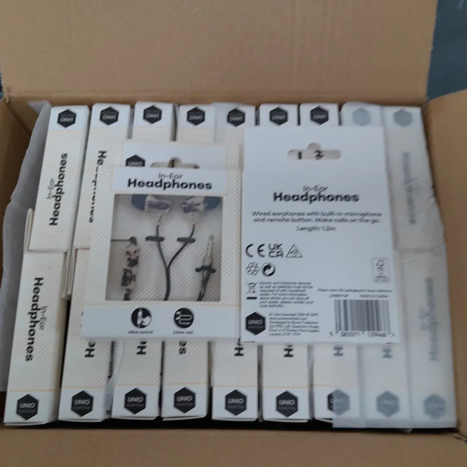 LOT OF 20 BRAND NEW BOXED 1.2M IN-EAR HEADPHONES - TORTOISE