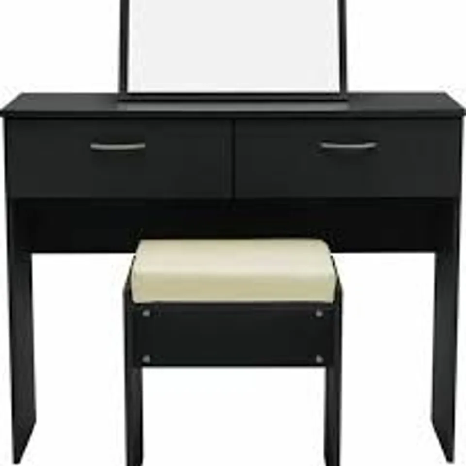 BOXED AH CHEVAL DRESSING TABLE STOOL & MIRROR - BLACK (1 BOX)