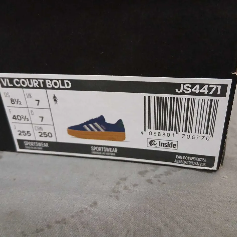 ADIDAS VL COURT BOLD SNEAKERS – NAVY/BLUE, GUM SOLE, UK 7 (US 8.5)