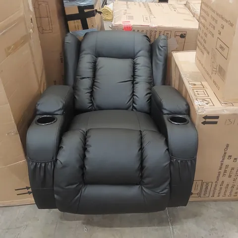 QUALITY DESIGNER FAUX LEATHER ELECTRIC RECLINER/RISER ARMCHAIR WITH CUPHOLDERS 