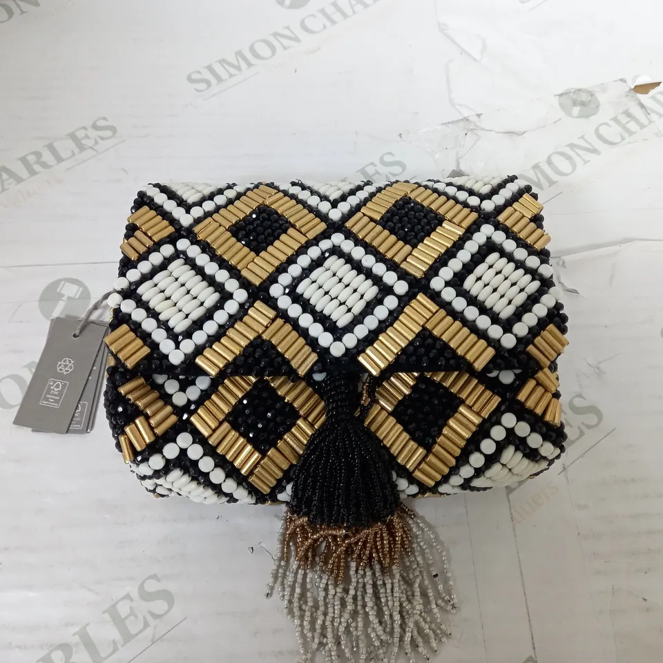 OLIVER BONAS CHECKED BEADED CLUTCH BAG