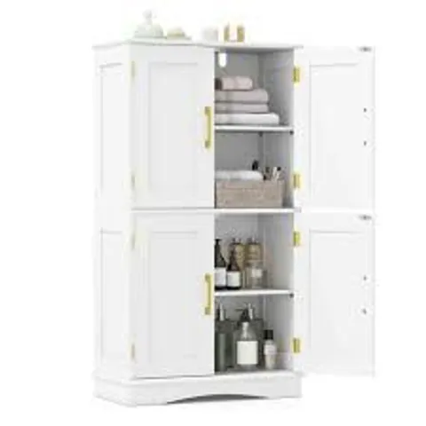 BOXED COSTWAY BATHROOM FLOOR STORAGE CABINET WITH 4 DOORS AND 2 ADJUSTABLE SHELVES-WHITE