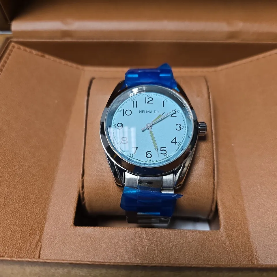 HELMA DH WATCH – LIGHT BLUE DIAL – STAINLESS STEEL STRAP