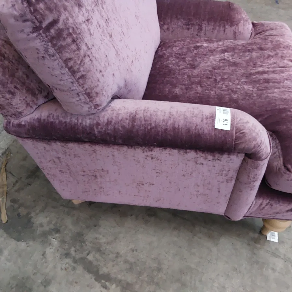 QUALITY BRITISH DESIGNER LOUNGE Co. EASY CHAIR AUBERGINE CRUSHED VELVET 