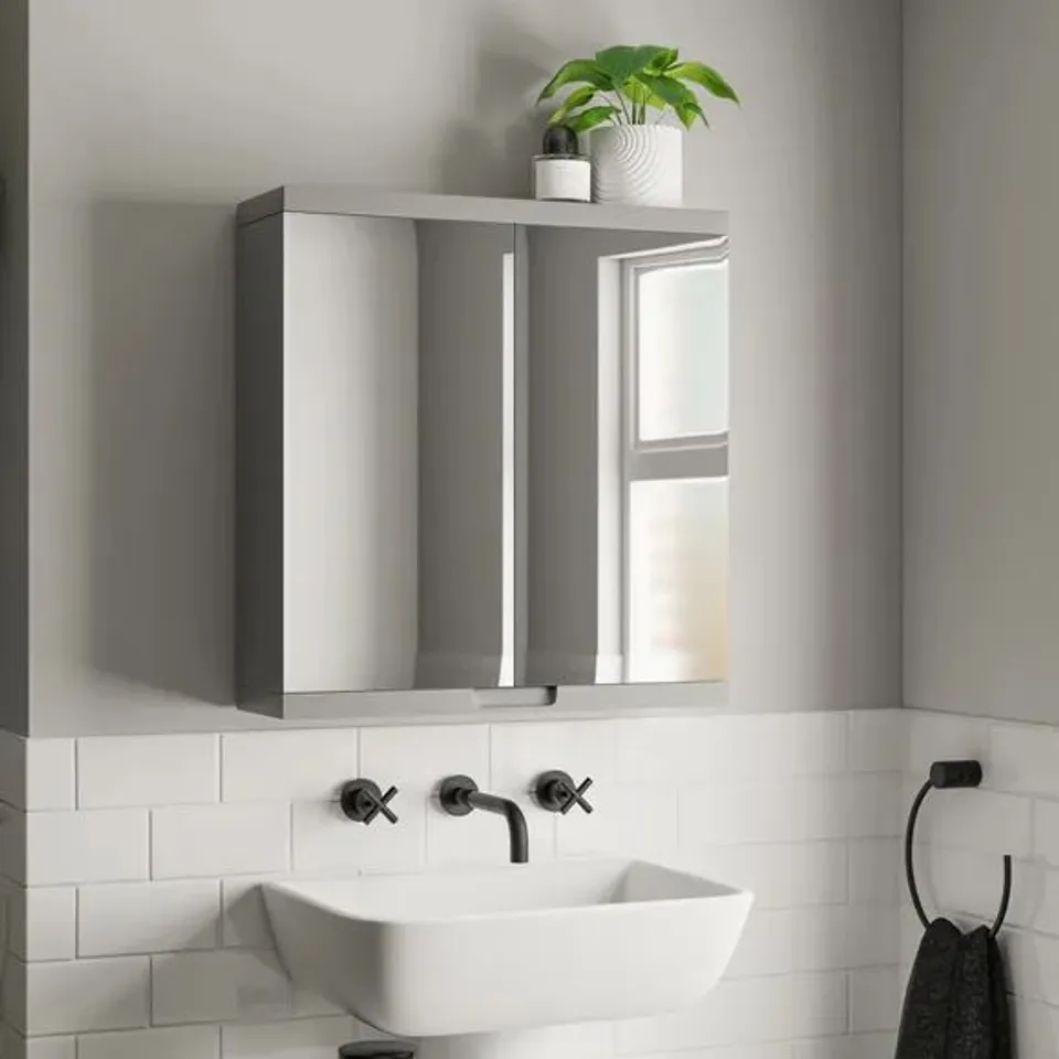 BOXED LOPEZ DOUBLE DOOR WALL CABINET IN GREY , H52 X W40 X D15CM 