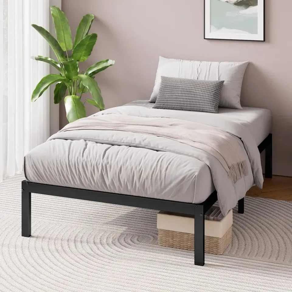 BOXED BARBIERI MINIMAL BLACK BED FRAME WITH SQUARE FEET // SIZE: SINGLE (1 BOX)