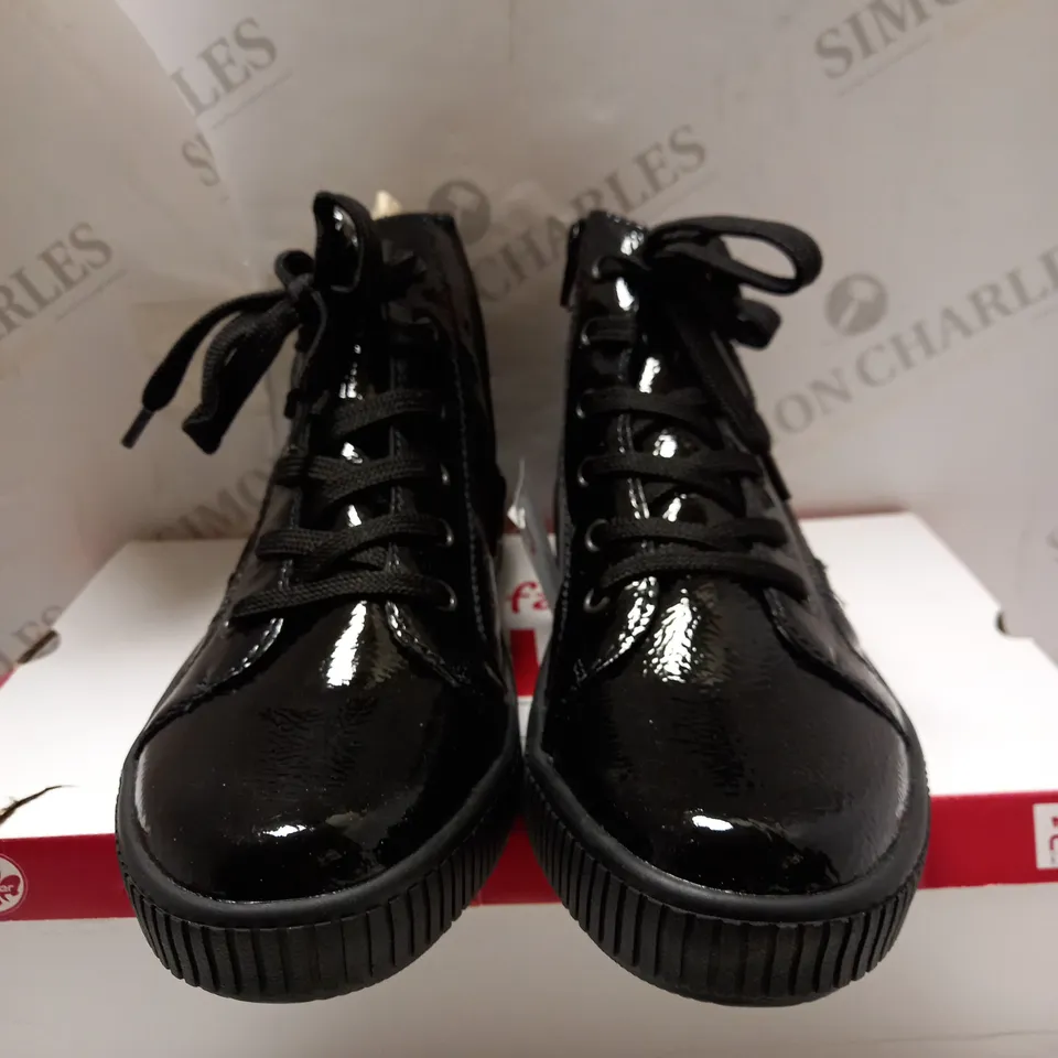 RIEKER BLACK HIGH TOP CUFFED TRAINERS - SIZE 8