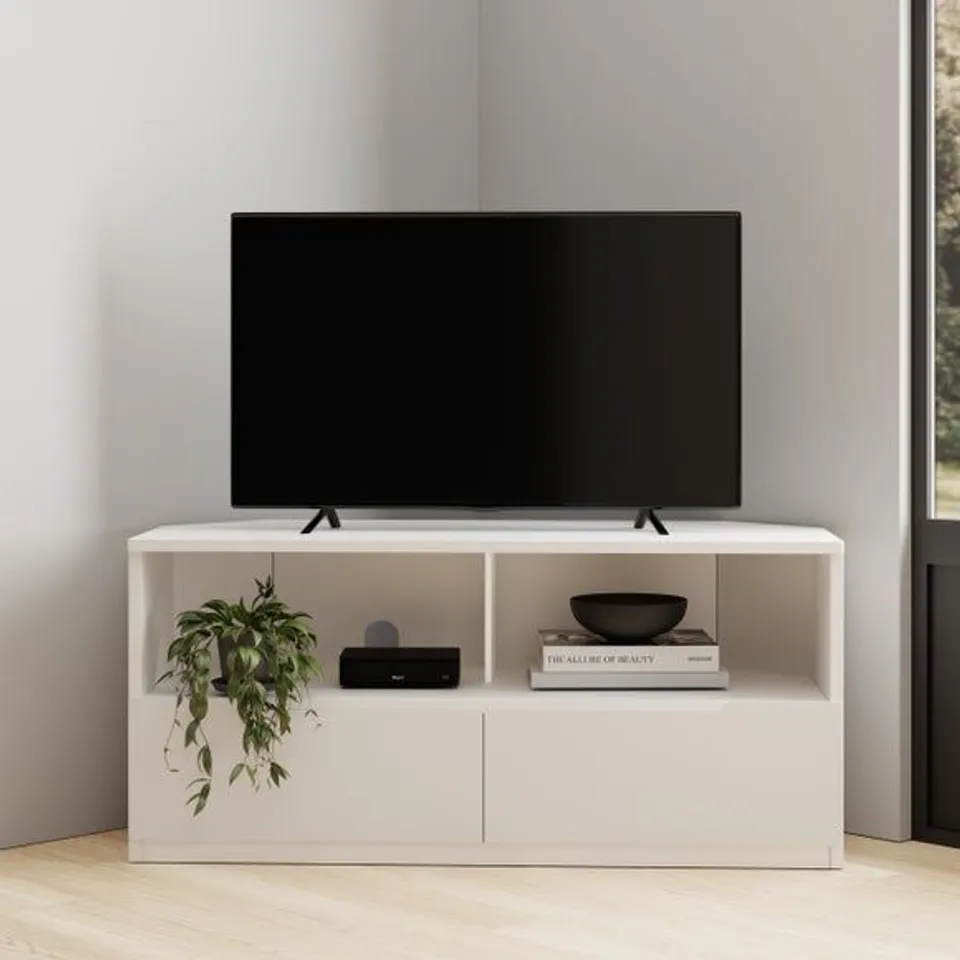 BOXED LARSON CORNER TV UNIT - WHITE (1 BOX)