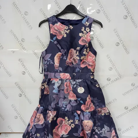 CHI CHI LONDON FLORAL PRINTED TIERED SKIRT MINI DRESS IN NAVY - UK SIZE 8