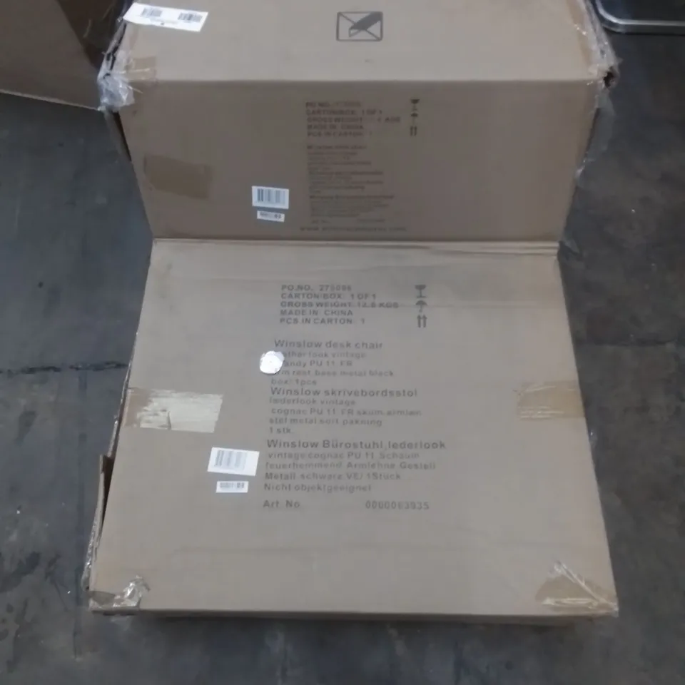 BOXED WINSLOW DESK CHAIR IN PU VINTAGE LOOK BRANDY COLOURED 