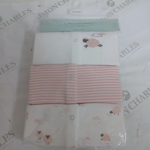 SEALED JOHN LEWIS 3 LONG SLEEVE SLEEPSUITS - 3-6 MONTHS
