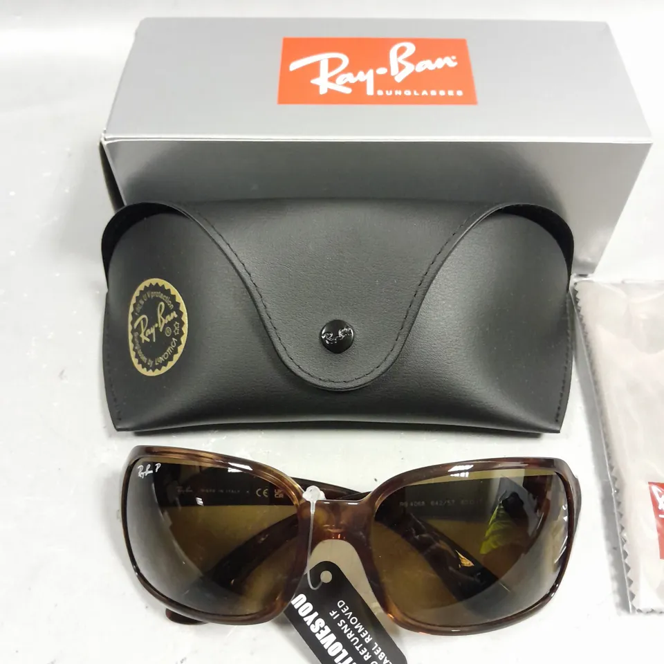 RAY BAN POLARIZED GLASSES WITH BROWN FRAME IN CASE