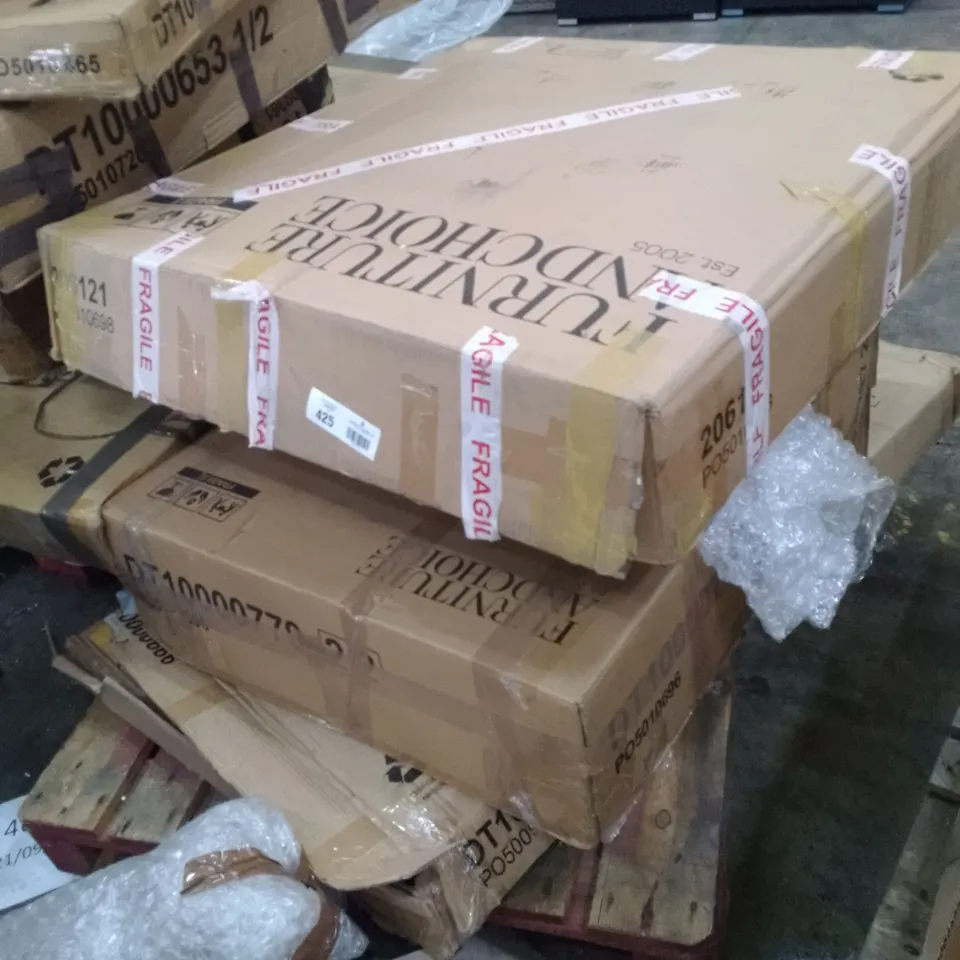 PALLET OF ASSORTED FLAT PACK DINING TABLE PARTS 