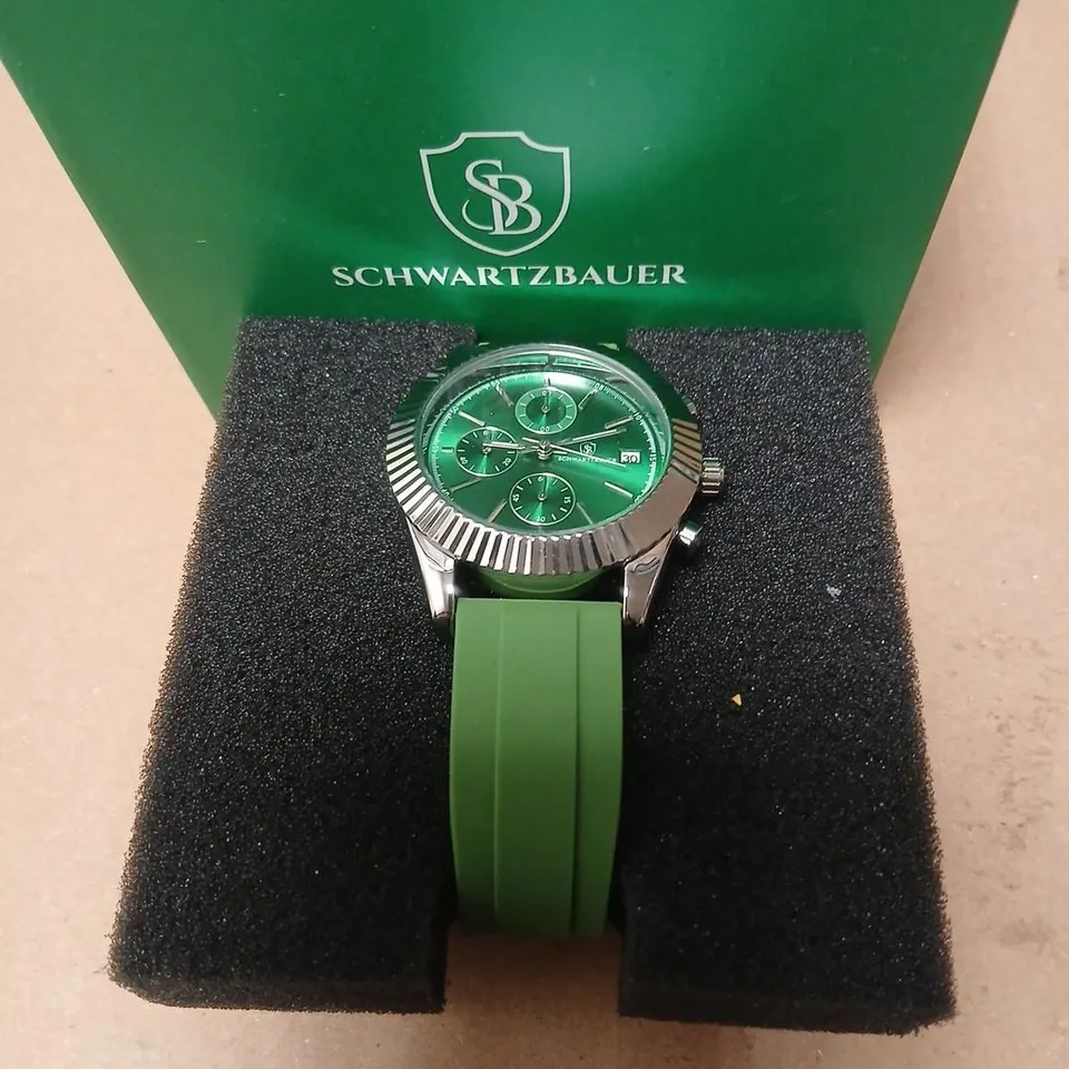 SCHWARTZBAUER CHRONOGRAPH WRISTWATCH – GREEN DIAL, GREEN SILICONE STRAP