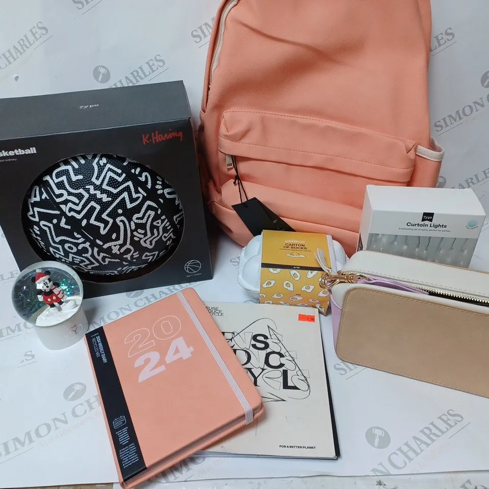 APPROXIMATELY 6 COTTON ON ITEMS INCLUDING KEITH HARING BASKETBALL, TYPO BACKPACK AND 2024 DIARYS
