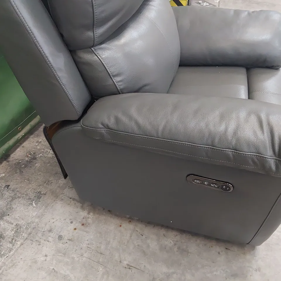 DESIGNER POWER RECLINING EASY CHAIR GREY LEATHER 