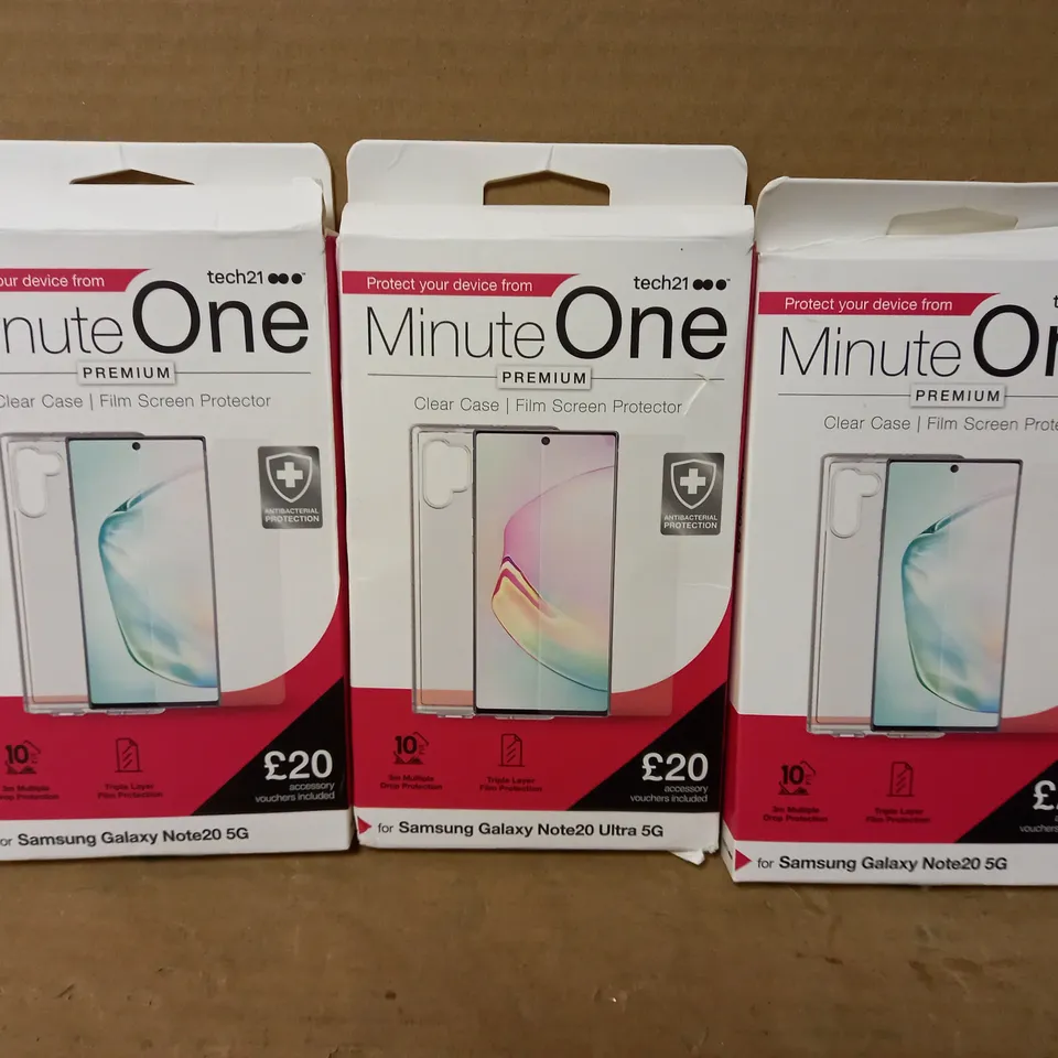 LOT OF 3 MINUTE ONE CLEAR CASES FOR SAMSUNG GALAXY INCLUDING 2 FOR NOTE20 5G AND 1 FOR NOTE20 ULTRA 5G