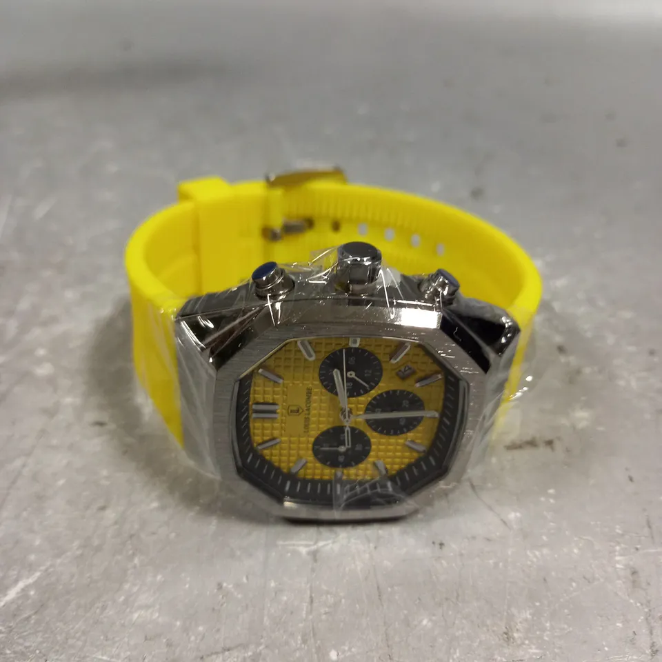 MENS LOUIS LACOMBE CHRONOGRAPH WATCH YELLOW DIAL & RUBBER STRAP