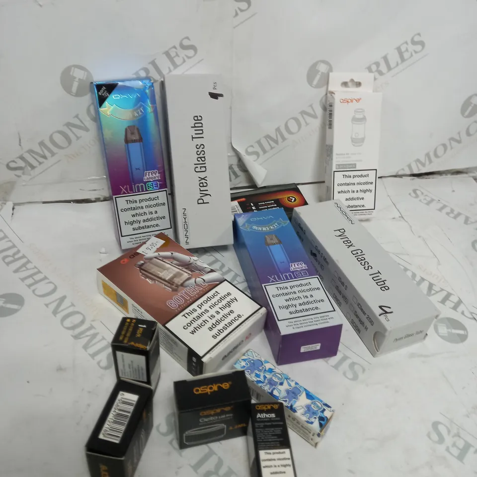 BOX OF APPROXIMATELY 10 ASSORTED E-CIG PRODUCTS TO INCLUDE ASPIRE, OXVA ETC