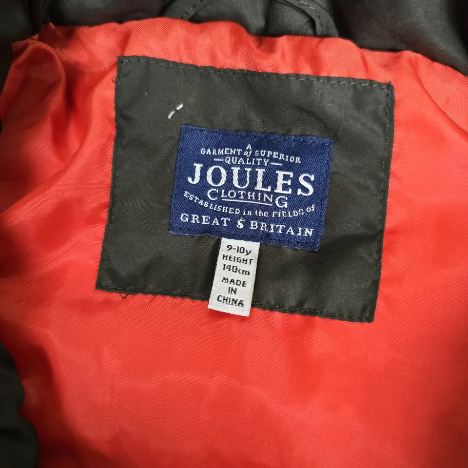 JOULES CLOTHING KIDS PADDED VEST – DARK GREEN WITH ORANGE LINING, UK 9-10Y