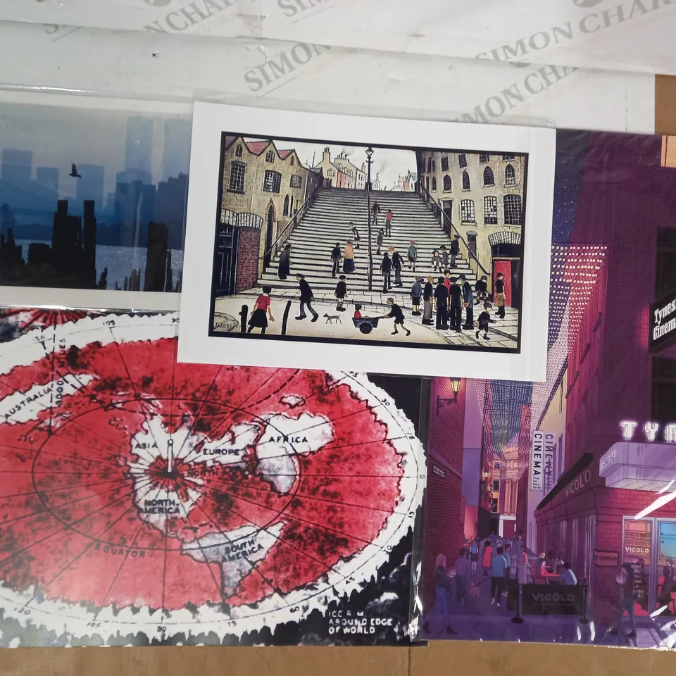 BOX OF APPROXIMATELY 15 ASSORTED LOCATION THEMED ARTWORK ITEMS BY VARIOUS ARTISTS IN VARIOUS STYLES