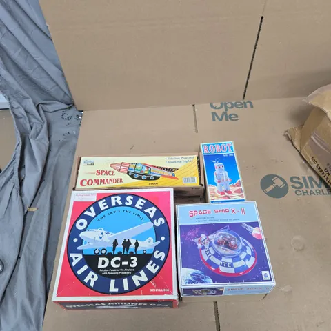 ASSORTED TOYS TO INCLUDE: FRICTION POWERED  TIN AIRPLANE 