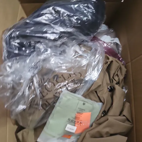 LARGE BOX OF APPROXIMATELY 25 ASSORTED CLOTHING ITEMS IN VARIOUS COLOURS, STYLES AND SIZES - COLLECTION ONLY