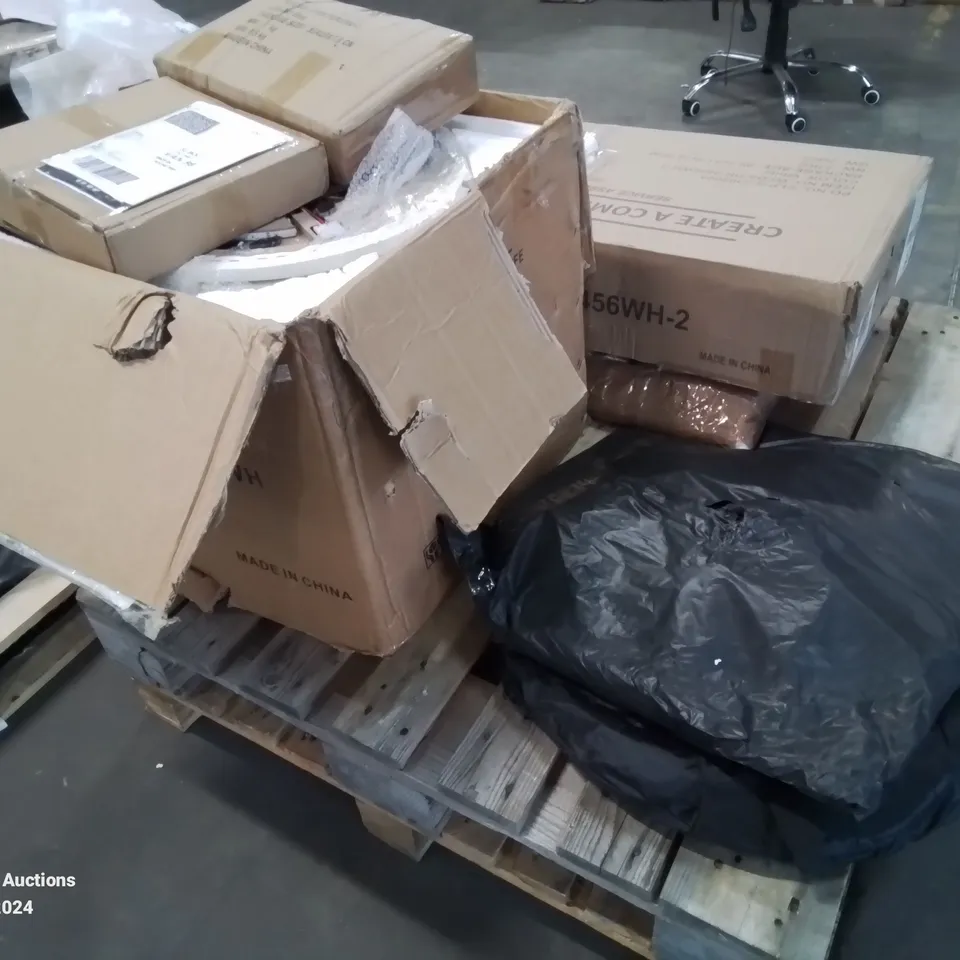 PALLET CONTAINING VARIOUS BOXED FURNITURE PARTS AND OTHER HOUSEHOLD ITEMS ETC.